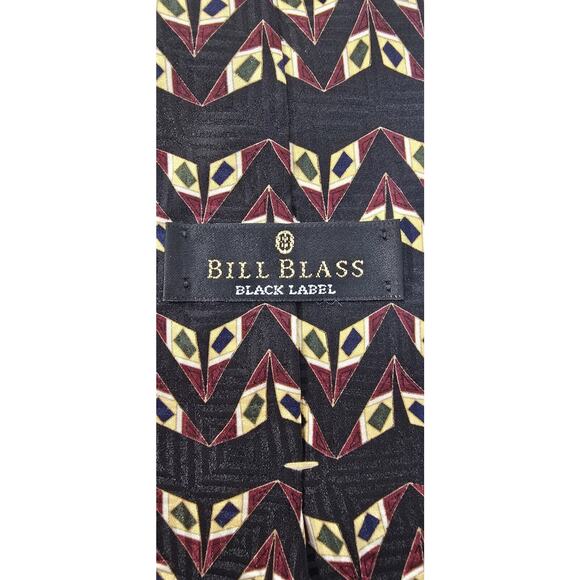 Bill Blass Tie Mens Vintage Black Label Burgundy Gold Retro Silk - Picture 2 of 4